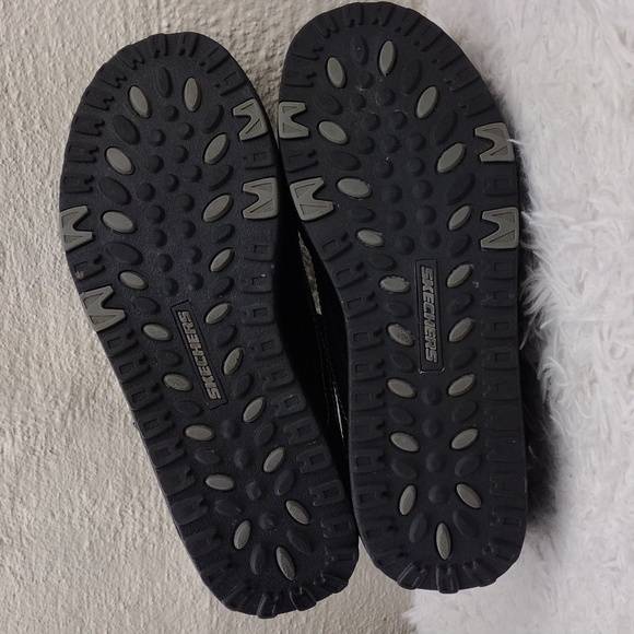 Skechers Shape-Ups Sleek Fit Black Leather Mesh Upper Mary-Jane Wedge Sneaker - Picture 7 of 16